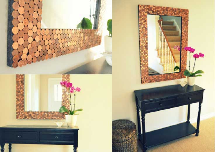 DIY pennies mirror frame