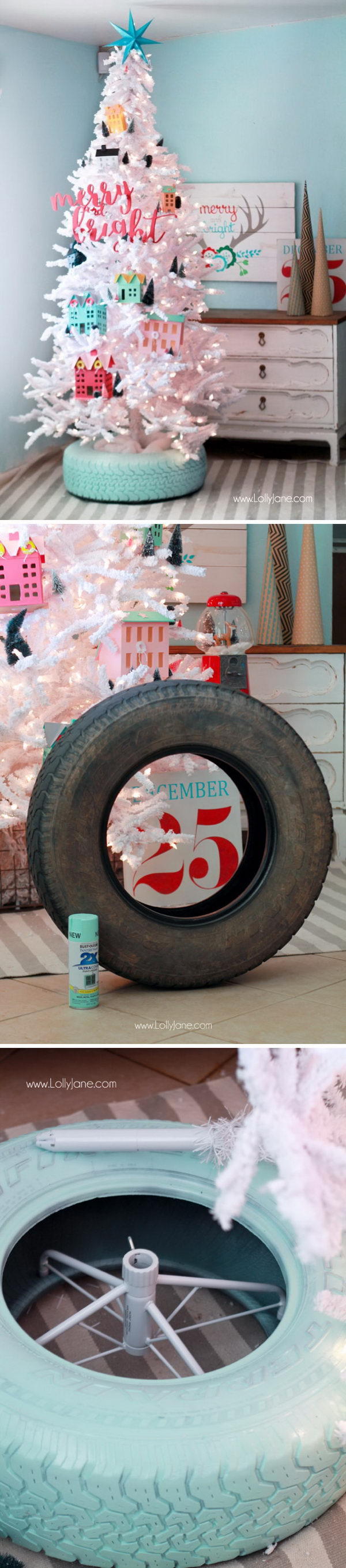 tire as stand for xmas tree
