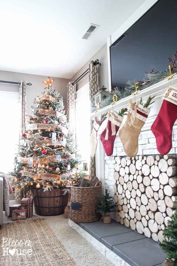 wood barrel as stand for xmas tree