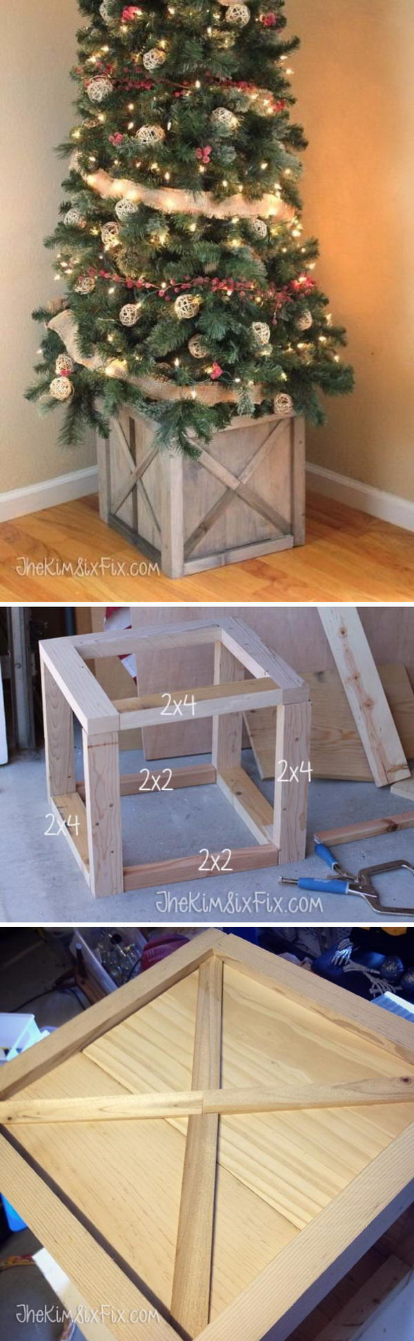 wood crate as stand for christmas tree